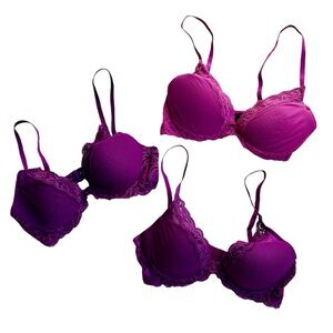 Natori Set of Three Feathers Underwire Lace Bras Purple Pink 34B